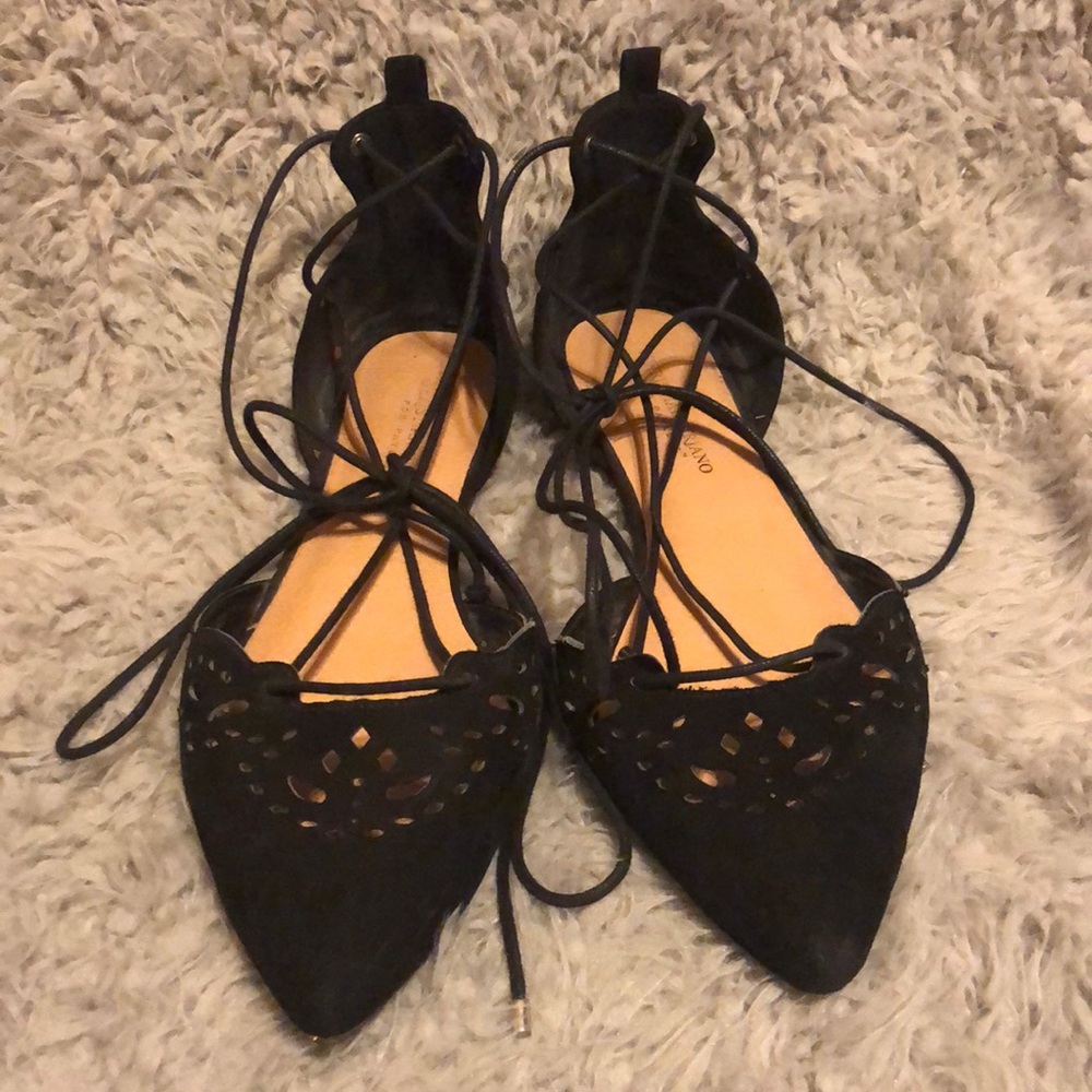Black cutout lace up flats